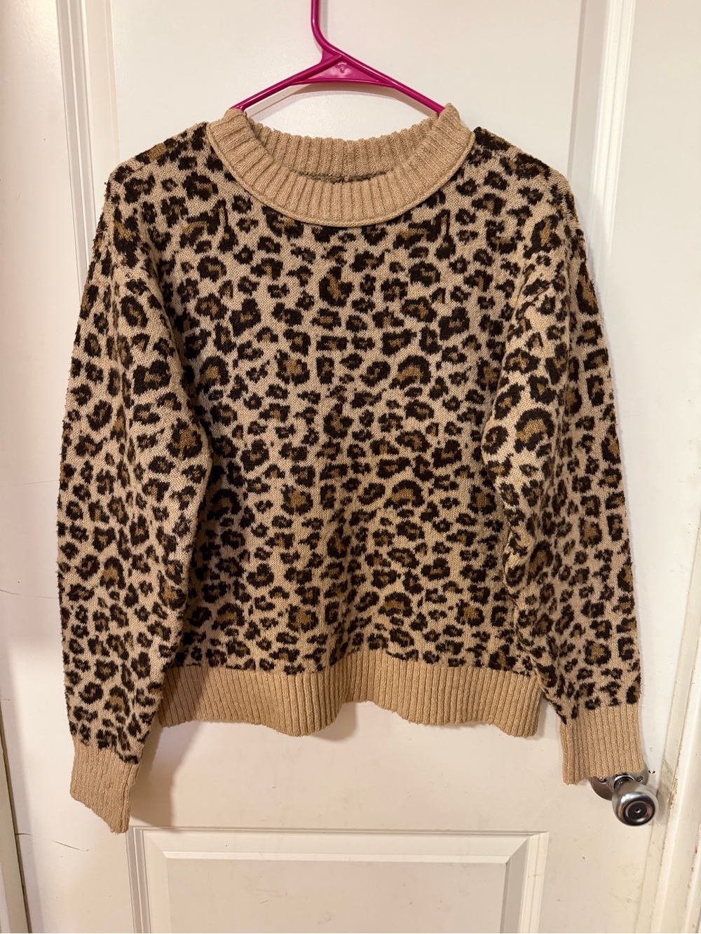 American Eagle Outfitters Beige & Brown Leopard Crewneck Sweater